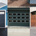 Three different images of garage doors, each distinct from one another.
